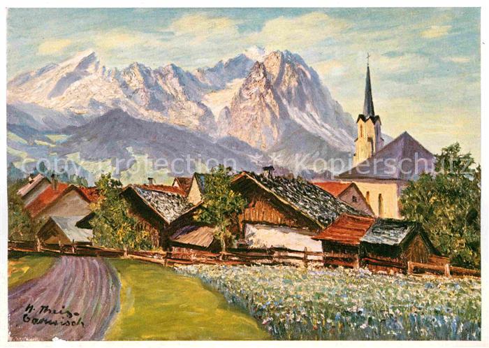 GARMISCH-PARTENKIRCHEN Bayern Ortsansicht mit Kirche Alpen Wiechmann Bildkarten