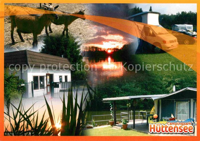 Meissendorf Campingpark Huettensee Bungalow Ziegen Sonnenuntergang