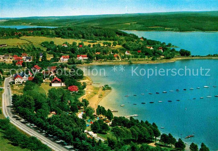 Moehnesee Delecke Fliegeraufnahme Strandbad Camping Yachthafen Bruecke