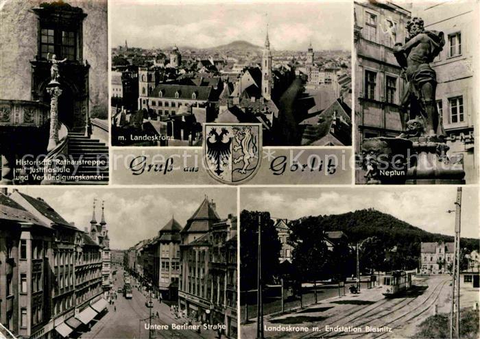 Goerlitz Sachsen Neptun Rathaustreppe mit Justizsaeule Berliner-Strasse Landeskr