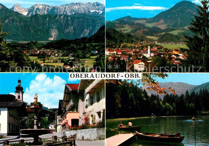 Oberaudorf mit Kaisergebirge gegen Wildbarren Dorfplatz Luegsteinsee
