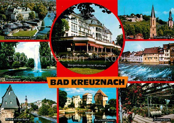Bad Kreuznach Crucena-Thermen Kauzenburg Muehlenteich Roseninsel Nahepartie Brue