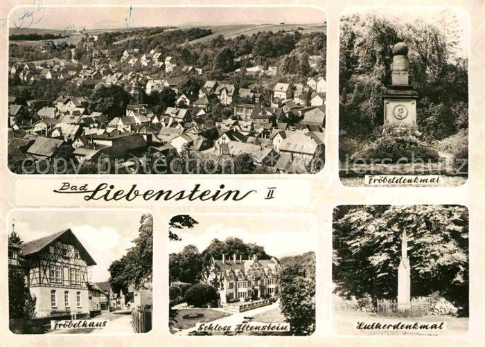 Bad Liebenstein Panorama Blick ueber die Stadt Froebeldenkmal Lutherdenkmal Schl