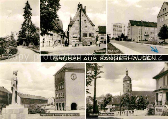 Sangerhausen Suedharz Marktplatz Neubauten Friedrich Schmidt Strasse Kirche West