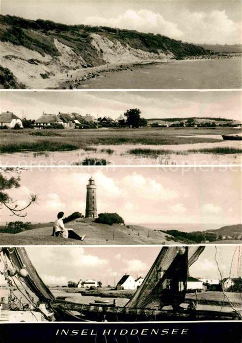 Insel Hiddensee Strand Kueste Leuchtturm Fischerboot