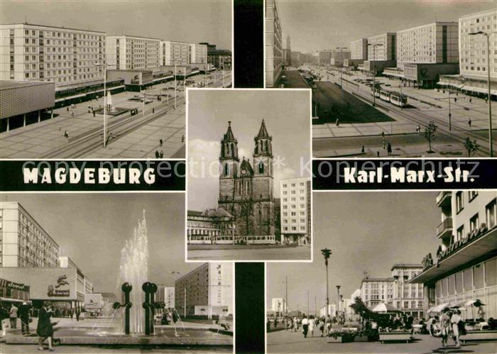 MAGDEBURG  CITY Karl Marx Strasse Wohnhochhaeuser Kirche Platz