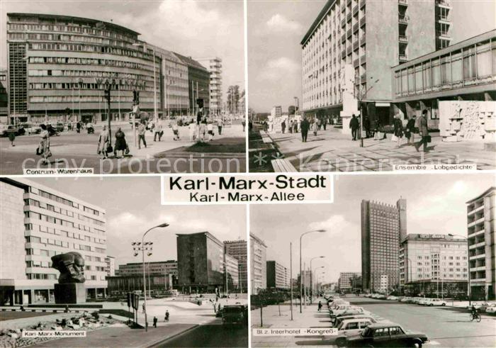 Karl-Marx-Stadt Centrum Warenhaus Ensemble Lobgedichte Karl Marx Monument Interh
