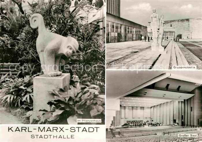 Karl-Marx-Stadt Stadthalle Affenskulptur Pflanzenhaus Gruppenplastik Grosser Saa