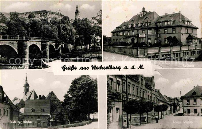 Wechselburg Muldenbruecke Rathaus Lange Strasse Kirche Handabzug