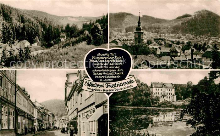 Friedrichroda Panorama Ortsansicht mit Kirche Strassenpartie Schloss Teich