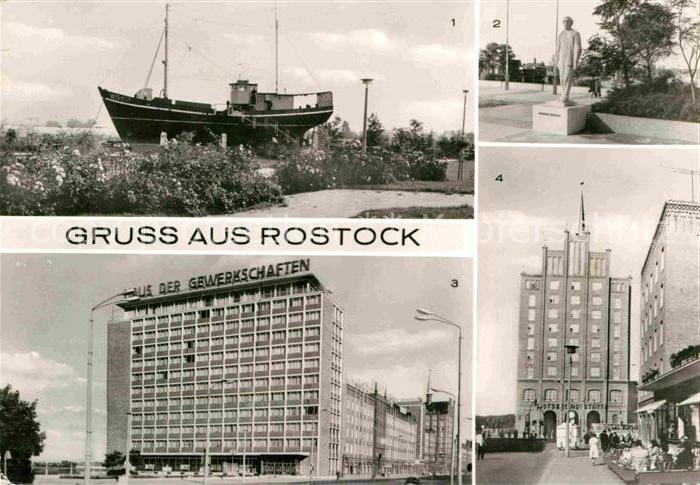ROSTOCK  CITY HO Gaststaette Kutter Hermann Duncker Platz Denkmal Statue Haus de