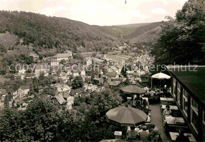 Schwarzburg Thueringer Wald Panorama Blick von der Hotelterrasse Schwarzaburg
