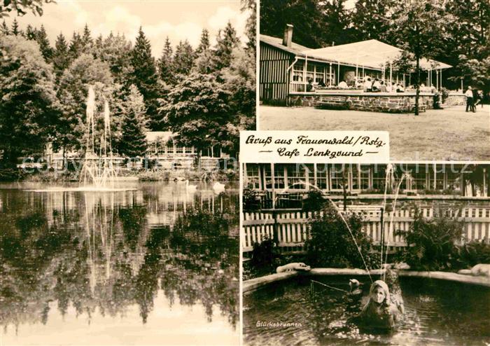 Frauenwald Thueringen Cafe Lenkgrund am Rennsteig Schwanenteich Gluecksbrunnen