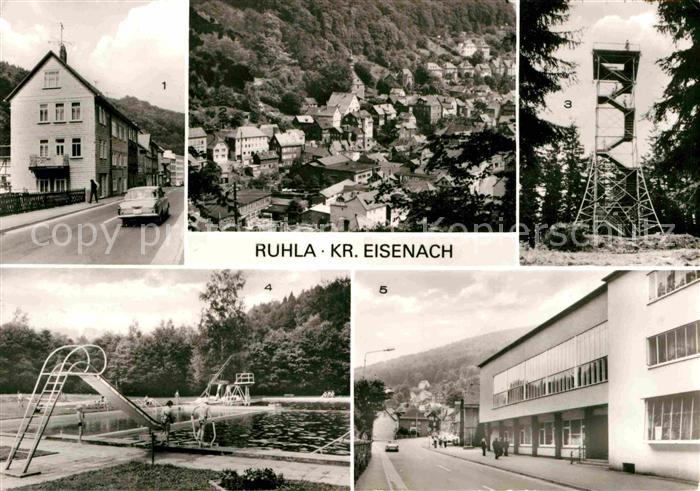Ruhla Teilansicht Alexanderturm Aussichtsturm Freibad Kulturhaus der Gewerkschaf