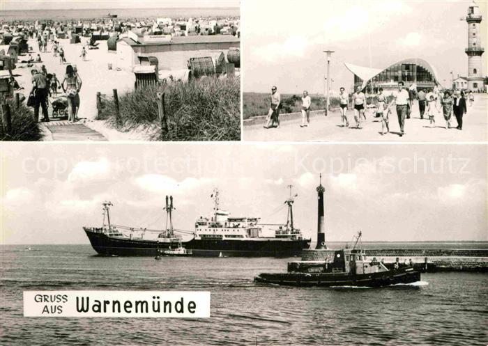 Warnemuende Ostseebad Strand Leuchtturm Gaststaette Teepott Mole Schlepper Dampf