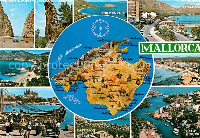 Mallorca Kuestenstaedte der Insel Landkarte