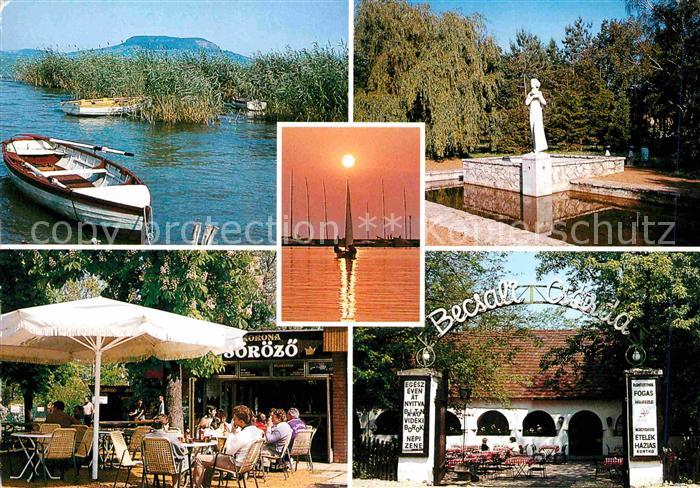 Boglarlelle Balatonlelle Restaurant am Plattensee Denkmal Segeln in der Abendson