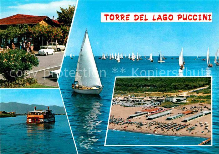 Torre del Lago Puccini Restaurant Faehre Segelregatta Strand Fliegeraufnahme