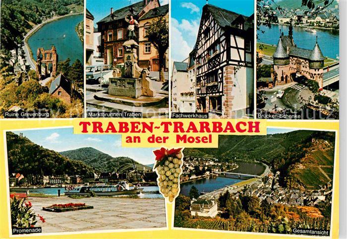 Traben-Trarbach Ruine Grevenburg Marktbrunnen Bruecken Schenke Gesamtansicht