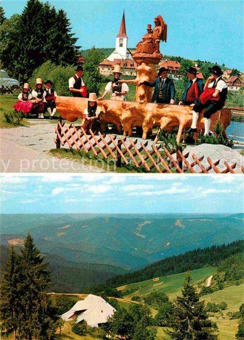 Schonach Schwarzwald Panorama Trachtentraeger Kirche Brunnen