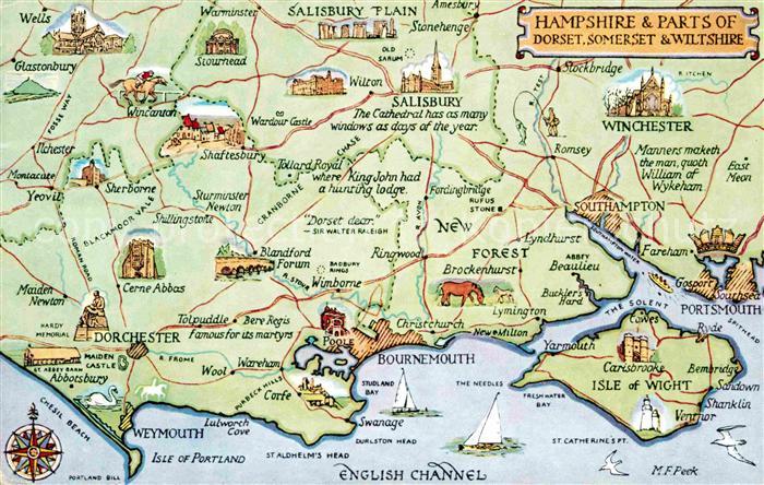 Hampshire South East England and parts of Dorset Somerset and Wiltshire Map Engl