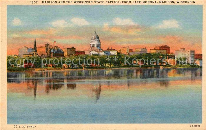 Madison Wisconsin and the Wisconsin State Capitol Lake Monona Kuenstlerkarte