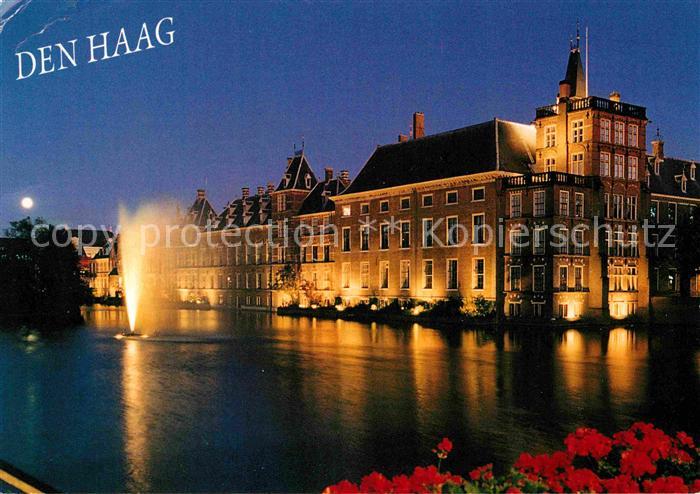 Den Haag Hofvijver Schlossweiher Fontaene Nachtaufnahme