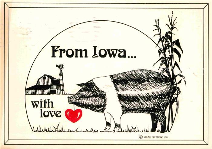 Iowa US-State Farmland Schwein Herz Zeichnung Kuenstlerkarte
