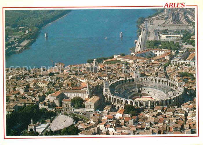 Arles Bouches-du-Rhone Les Arenes Theatre Antique et le Rhone vue aerienne Colle