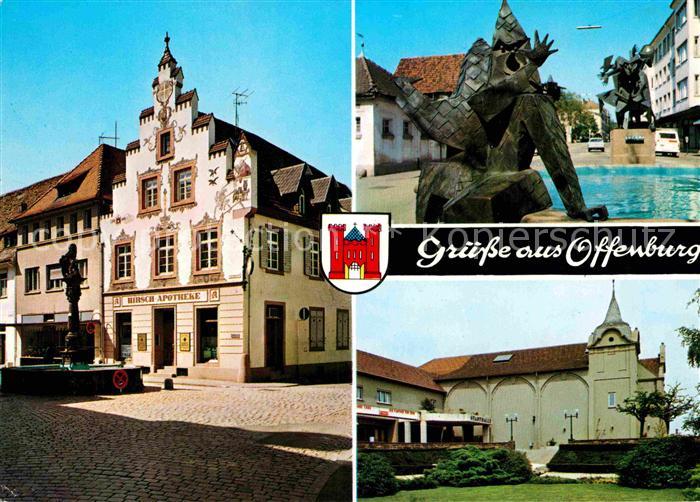 Offenburg Marktplatz Brunnen Hirsch Apotheke Brunnen Kirche