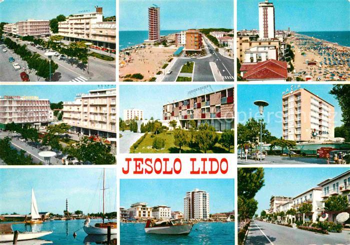 Jesolo Lido Teilansichten Kuestenort Strand Hotels Hafen Motorboot