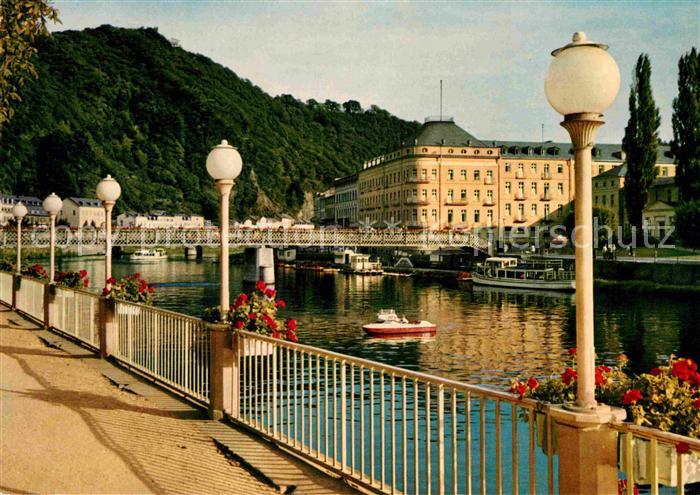 Bad Ems Roemerbad mit Kurbruecke an der Lahn
