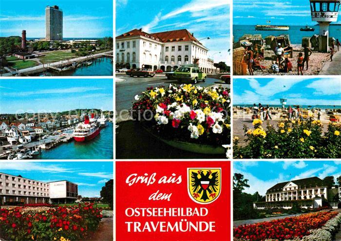 Travemuende Ostseebad Teilansichten Strand Schiffsanleger Hotels