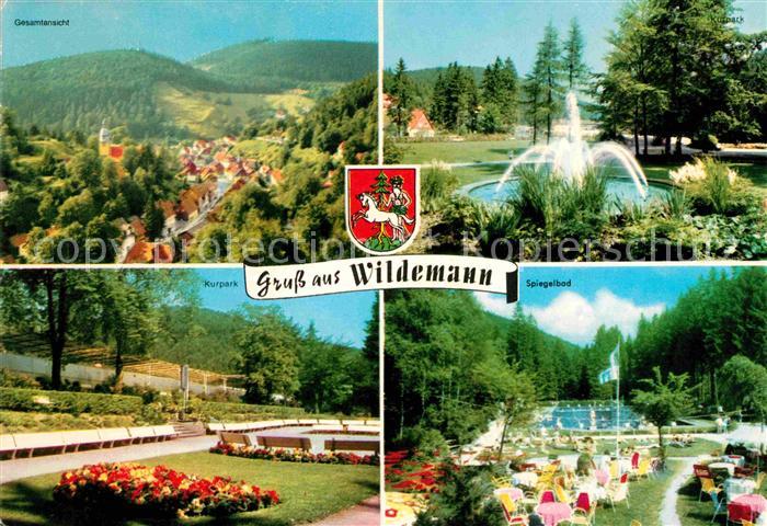 Wildemann Harz Goslar Niedersachsen Gesamtansicht Fontaene Kurpark Spiegelbad