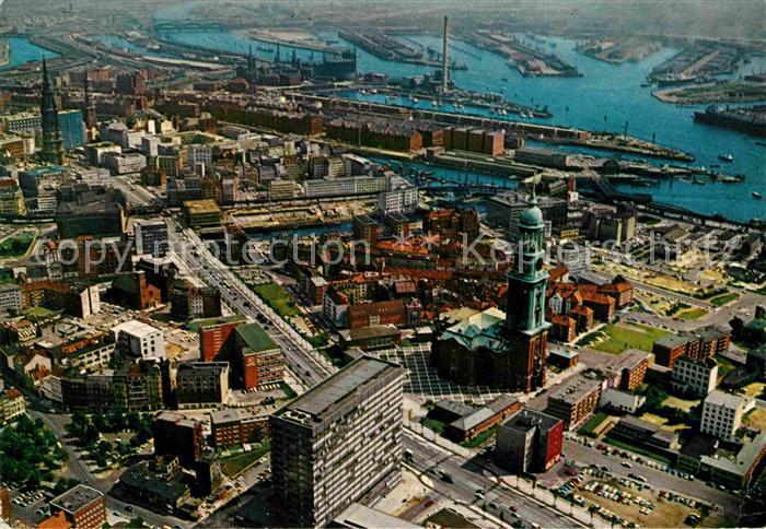 HAMBURG  CITY Fliegeraufnahme  Michel Ost West Strasse Hafen