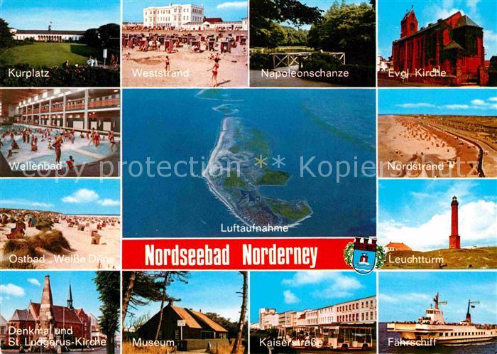 Norderney Nordseebad Kurplatz Weststrand Napoleonschanze Ev Kirche Wellenbad Wei