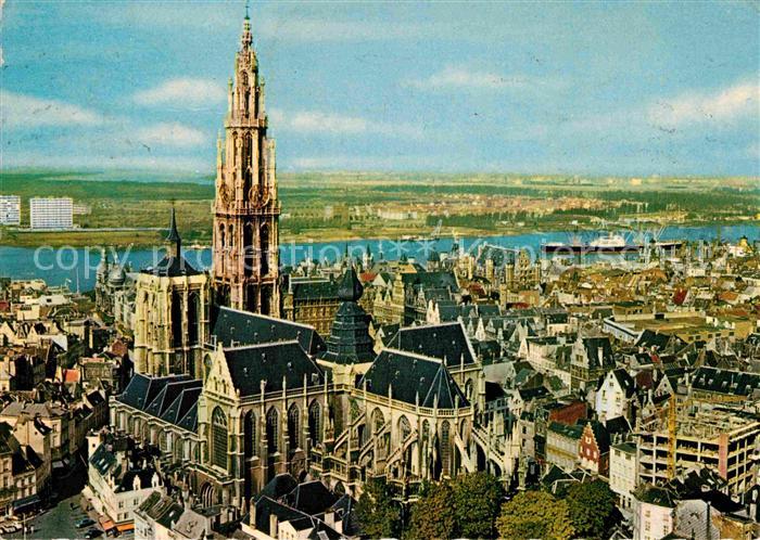 Antwerpen Anvers Hoofdkerk en Schelde