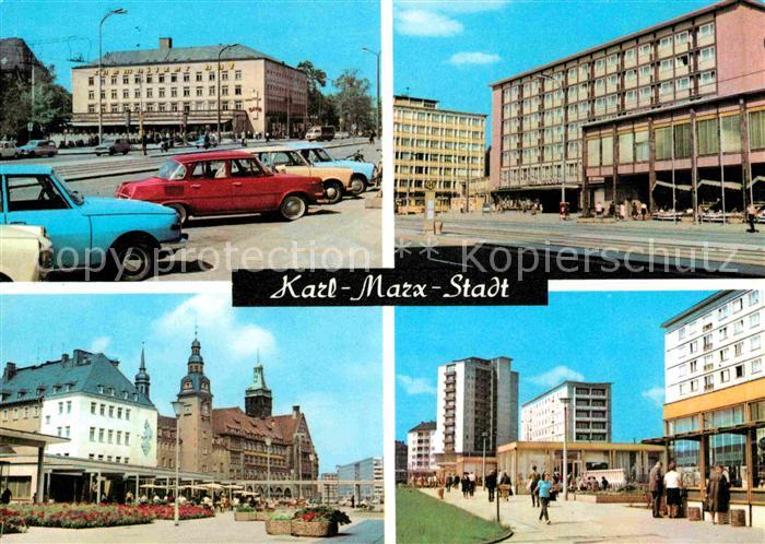 Karl-Marx-Stadt Interhotel-Chemnitzer-Hof Interhotel-Moskau Rosenhof mit Rathaus