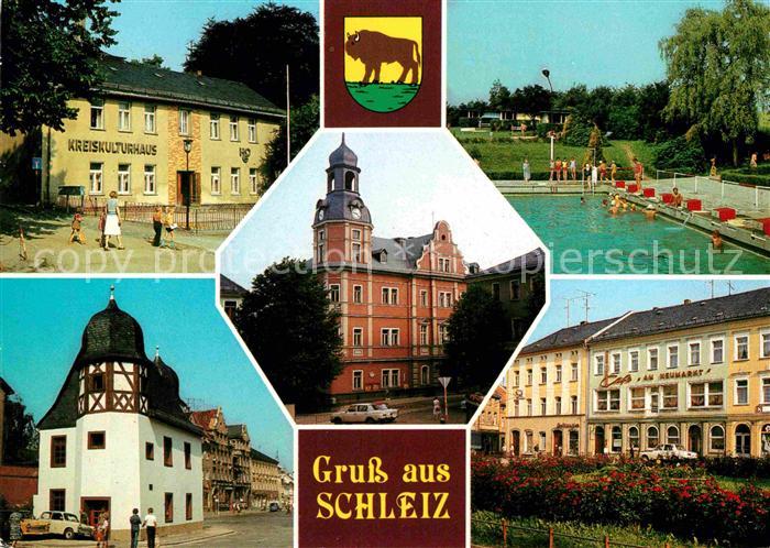 Schleiz Kreiskulturhaus Freibad Rathaus Historische-Muenze Neumarkt