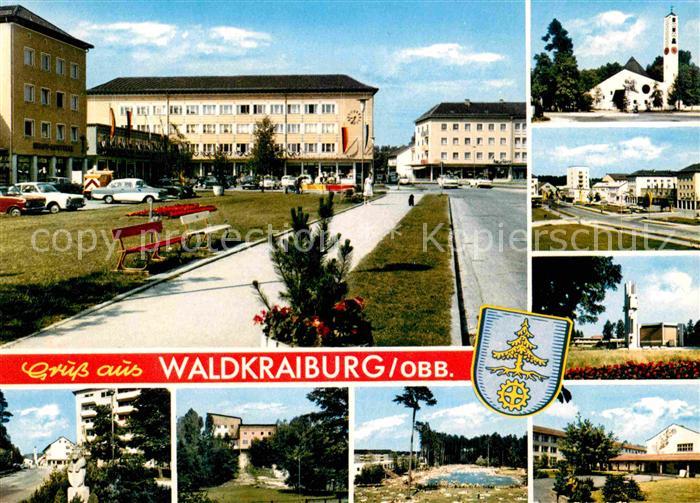 Waldkraiburg Teilansichten Platz Kirche Schwimmbad