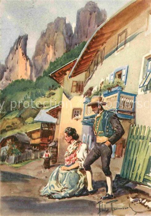 Campitello Fassa Costumi Trachten Kuenstlerkarte