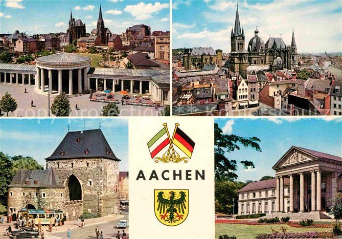 Aachen Stadtbild mit Dom Ponttor Theater Wappen