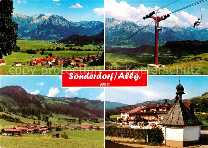 Sonderdorf Gesamtansicht mit Alpenpanorama Hotel Restaurant Kapelle Bergbahn