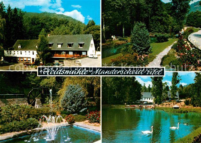 Manderscheid Eifel Hotel Restaurant Cafe Heidsmuehle Springbrunnen Schwanenteich