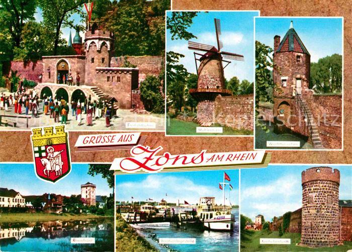 Zons Rhein NRW Freilichtbuehne Muehlenturm Wachttuermchen Krotschenturm Bootsanl