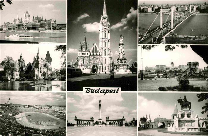 Budapest Donau Bruecke Schloss Kirche Denkmal Heldenplatz Stadion