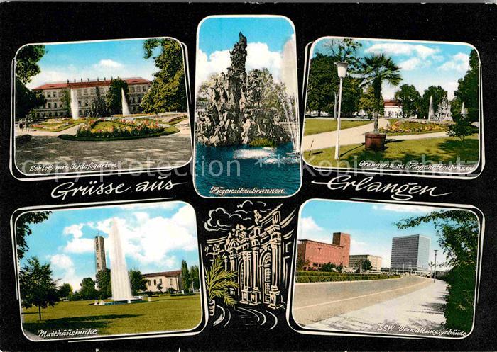 ERLANGEN Bayern Schloss Garten Hugenottenbrunnen Orangerie Matthaeuskirche ssW V