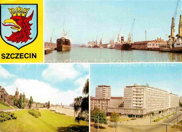 Szczecin Stettin Port na Odrze Waly Chrobrego Aleja Wyzwolenia Wappen Krone