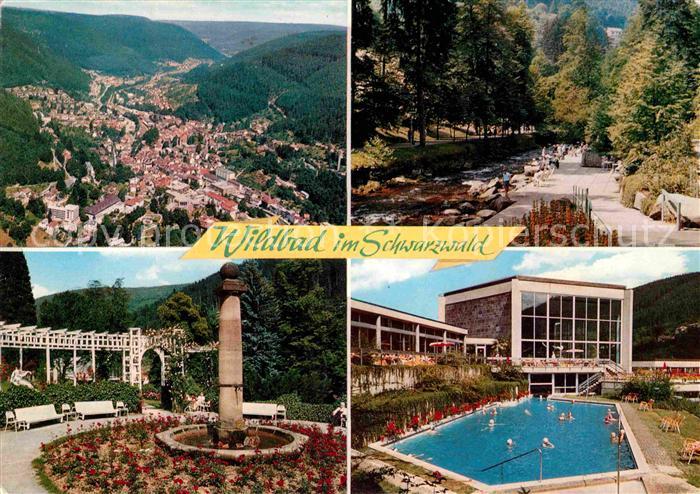 Wildbad Schwarzwald Panorama Kurort Uferpromenade am Fluss Kurpark Brunnen Therm