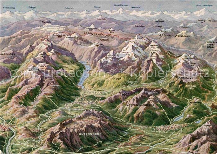 Bad Reichenhall Reliefkarte aus dem Berchtesgadener Land Alpenkette
